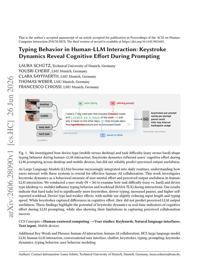 First page of “Typing Behavior in Human-LLM Interaction: Keystroke Dynamics Reveal Cognitive Effort During Prompting”